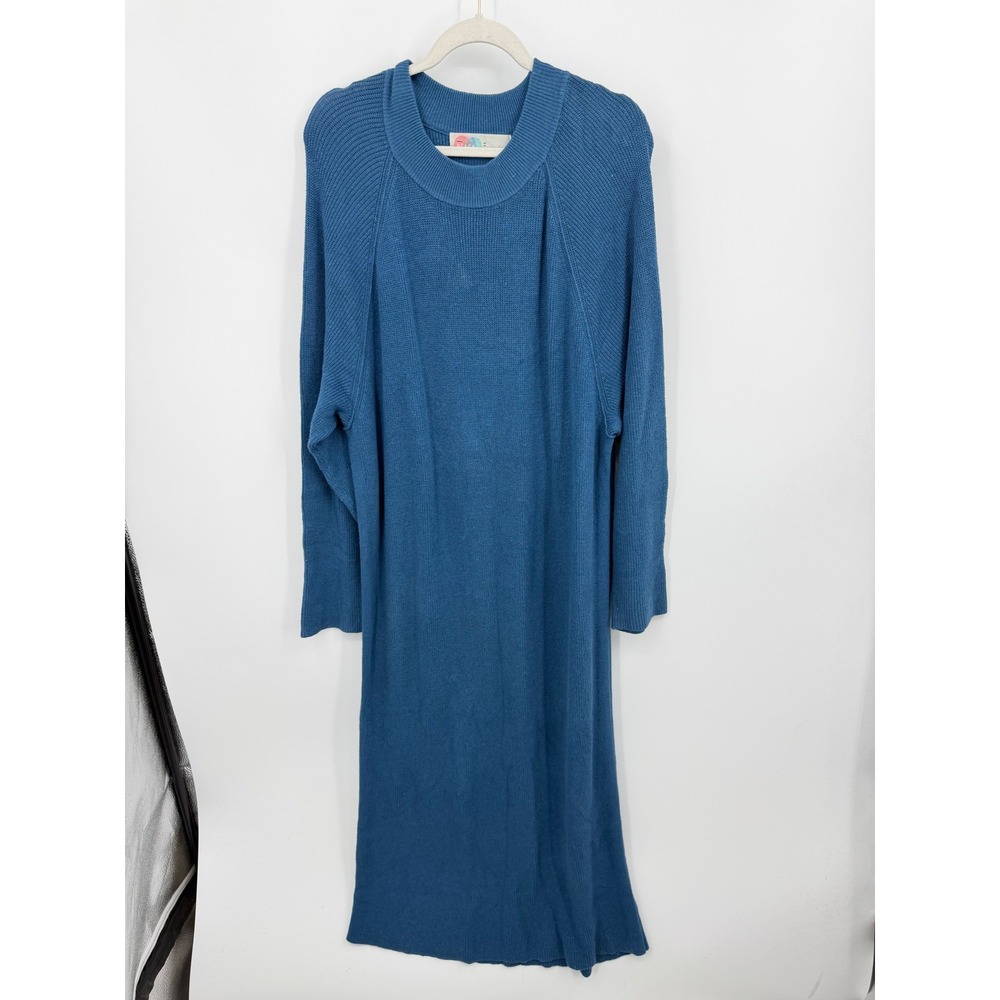 Free People Beach Santa Barbara Midi Sweater Dress M Blue Ribbed Long Sleeve